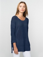 3/4 Sleeve Textured High/Low Pullover by Kinross Cashmere