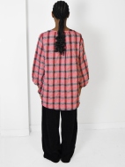 Crinkle Plaid Balloon Sleeve Top by Cut Loose