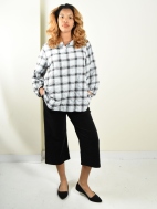 Crinkle Plaid Balloon Sleeve Top by Cut Loose