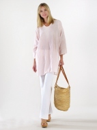 V-Neck 3/4 Sleeve Linen Gauze Tunic by Luna Luz