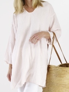 V-Neck 3/4 Sleeve Linen Gauze Tunic by Luna Luz