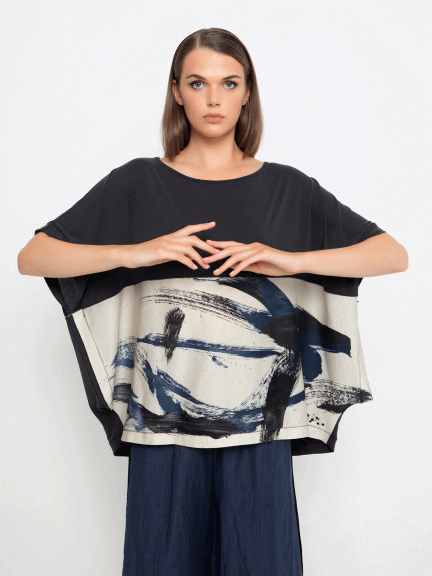 Blue Brush Stroke Top by Ozai N Ku