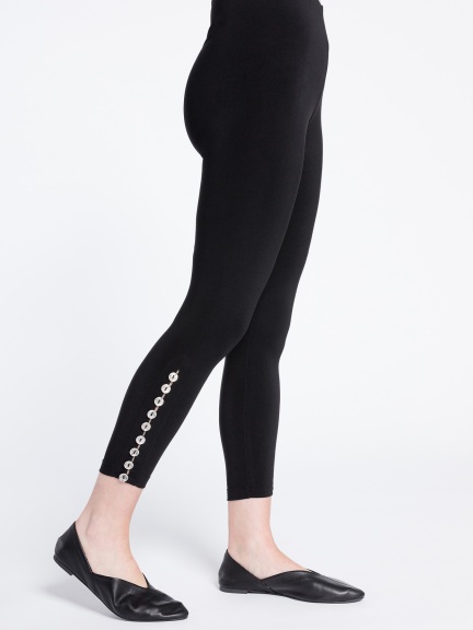Black Button Front High Waisted Body Sculpting Treggings | World of Leggings