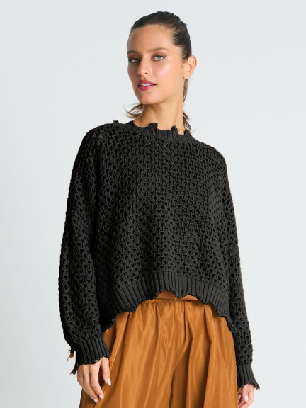 Hamptons Crewneck Crochet Sweater by Planet by Lauren G