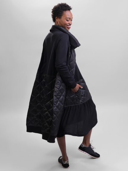Plan C long quilted-panel coat - Black