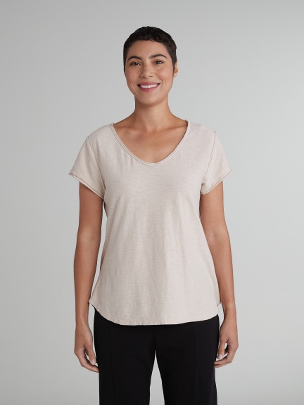 Raw Edge V-Neck Top by Cut Loose