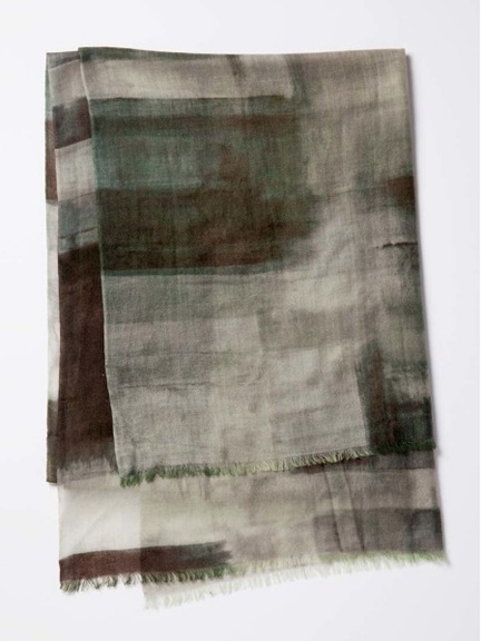 Waterclear Squares Print Scarf by Kinross Cashmere