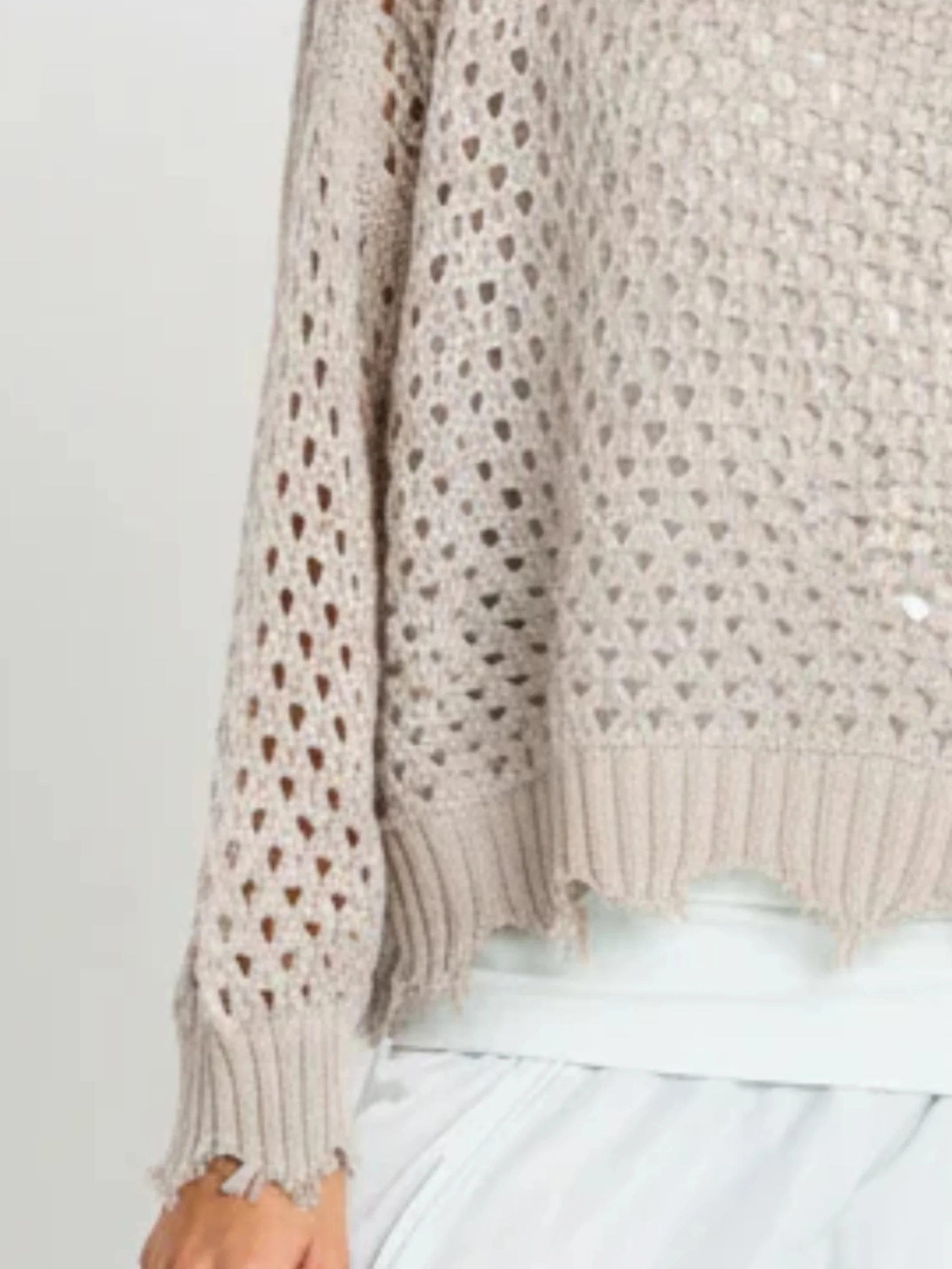 Hamptons Crewneck Crochet Sweater in Putty
