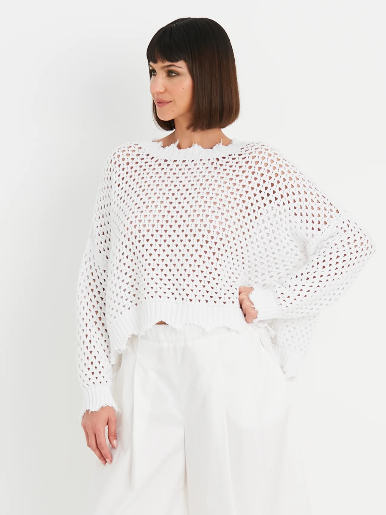 Hamptons Crewneck Crochet Sweater in White