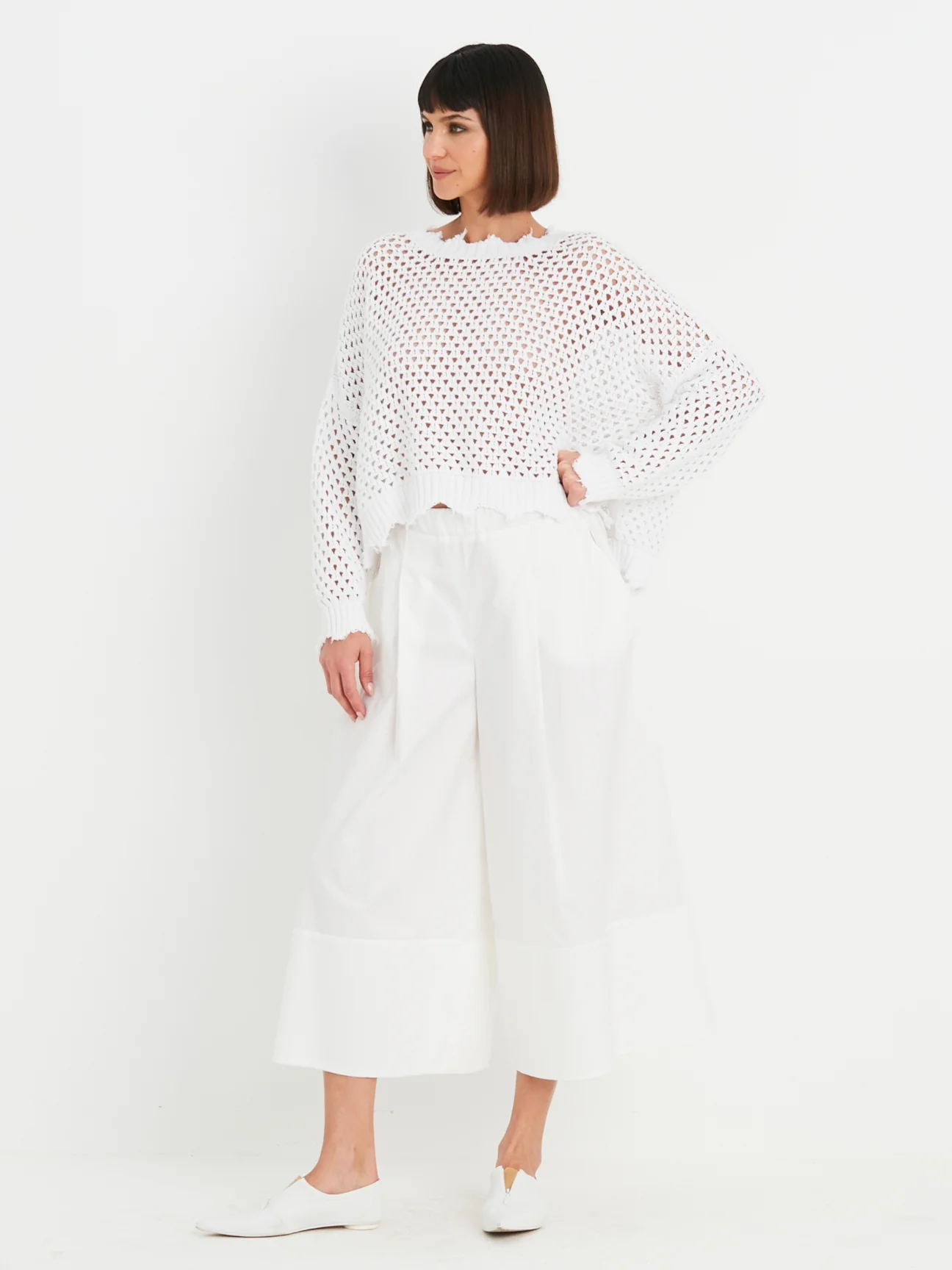 Hamptons Crewneck Crochet Sweater in White