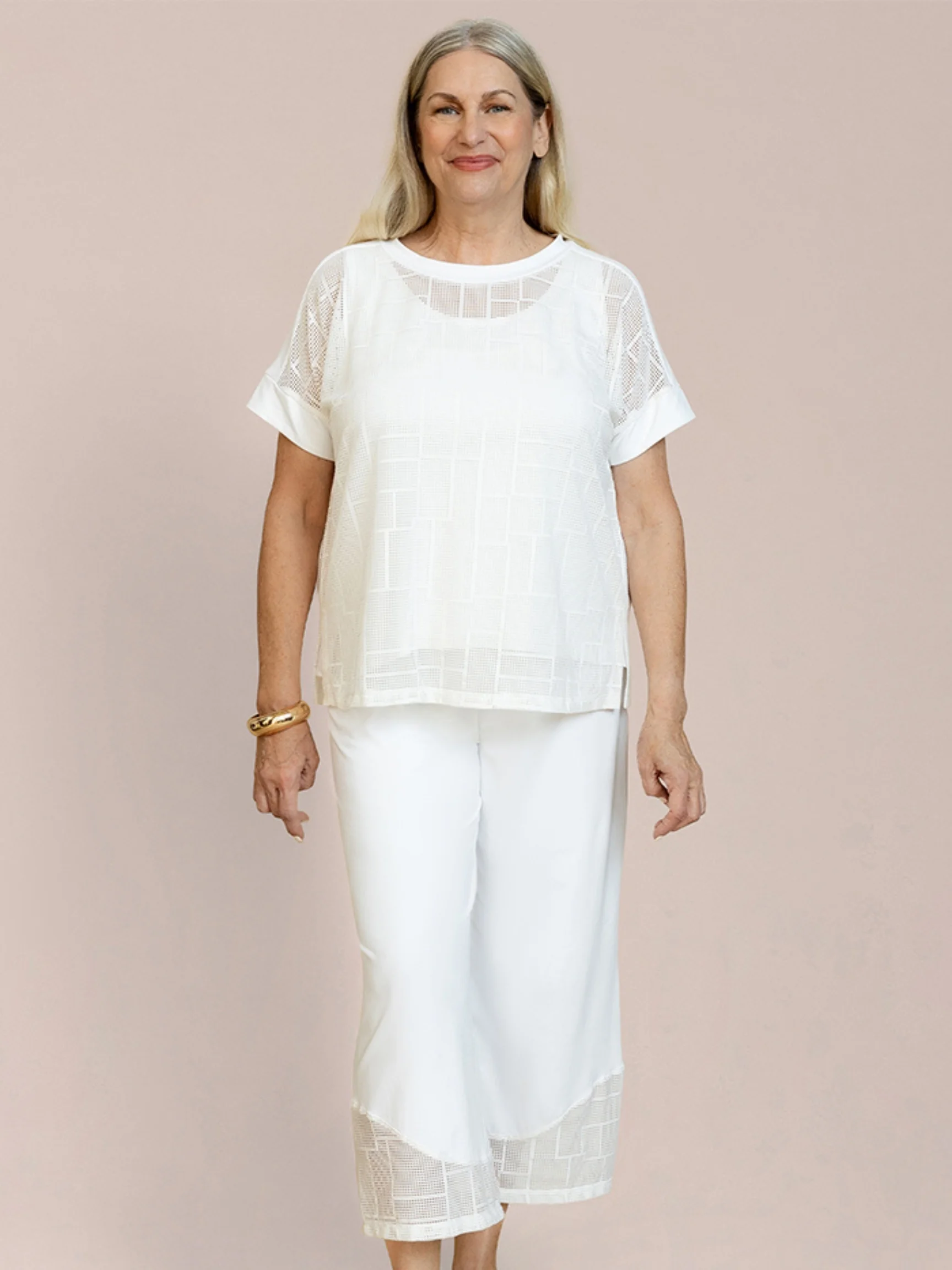 Honeycomb Mesh Boxy T in White