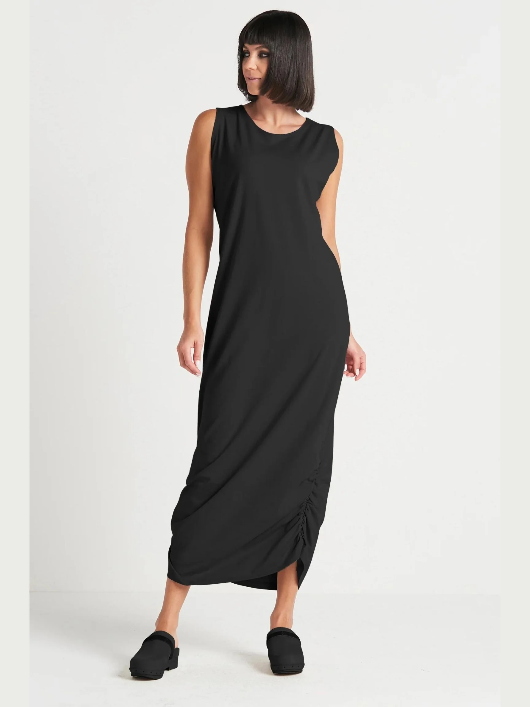 Rouched Tank Dress in Black