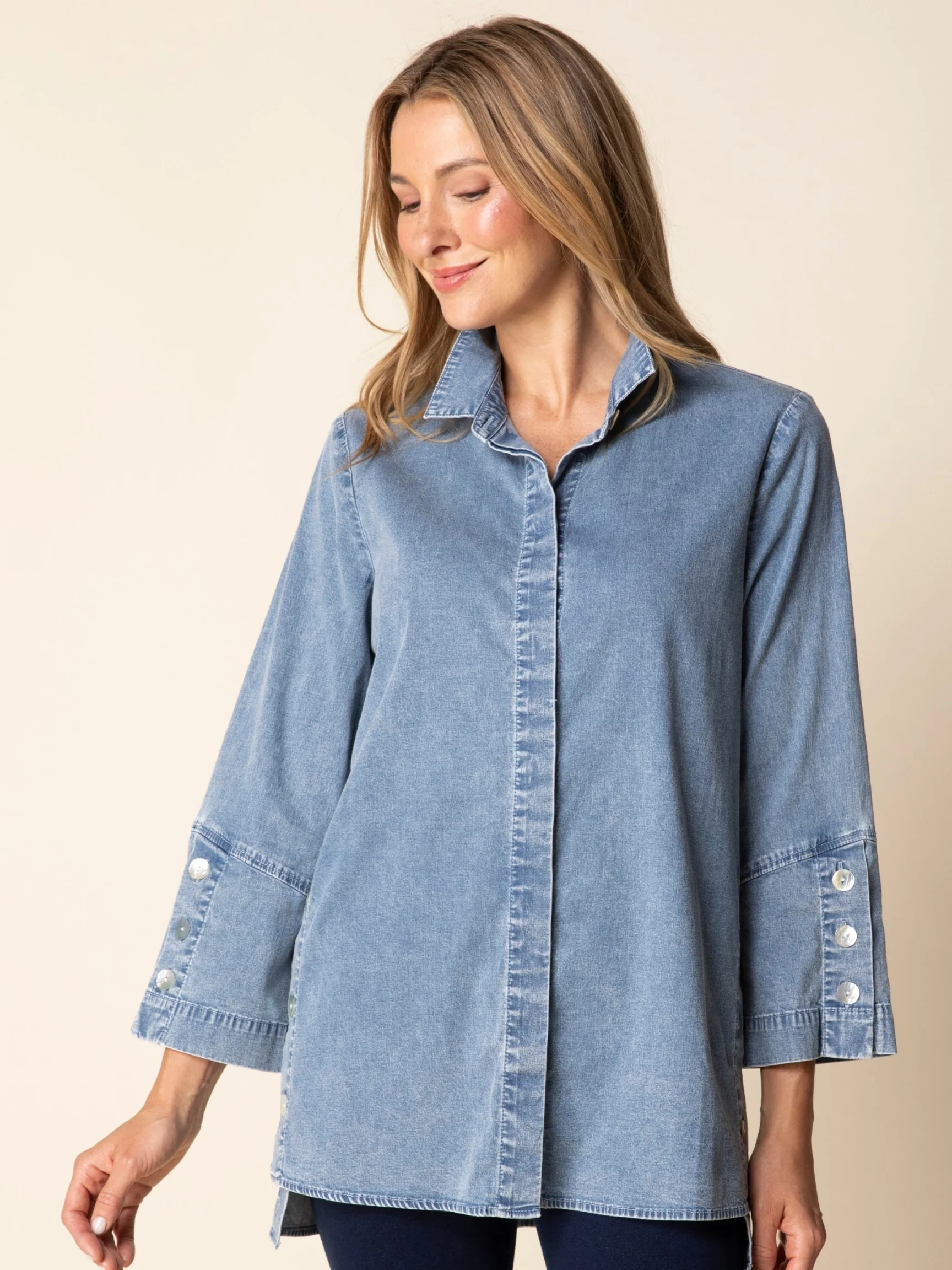 Side Button Tunic in Light Denim