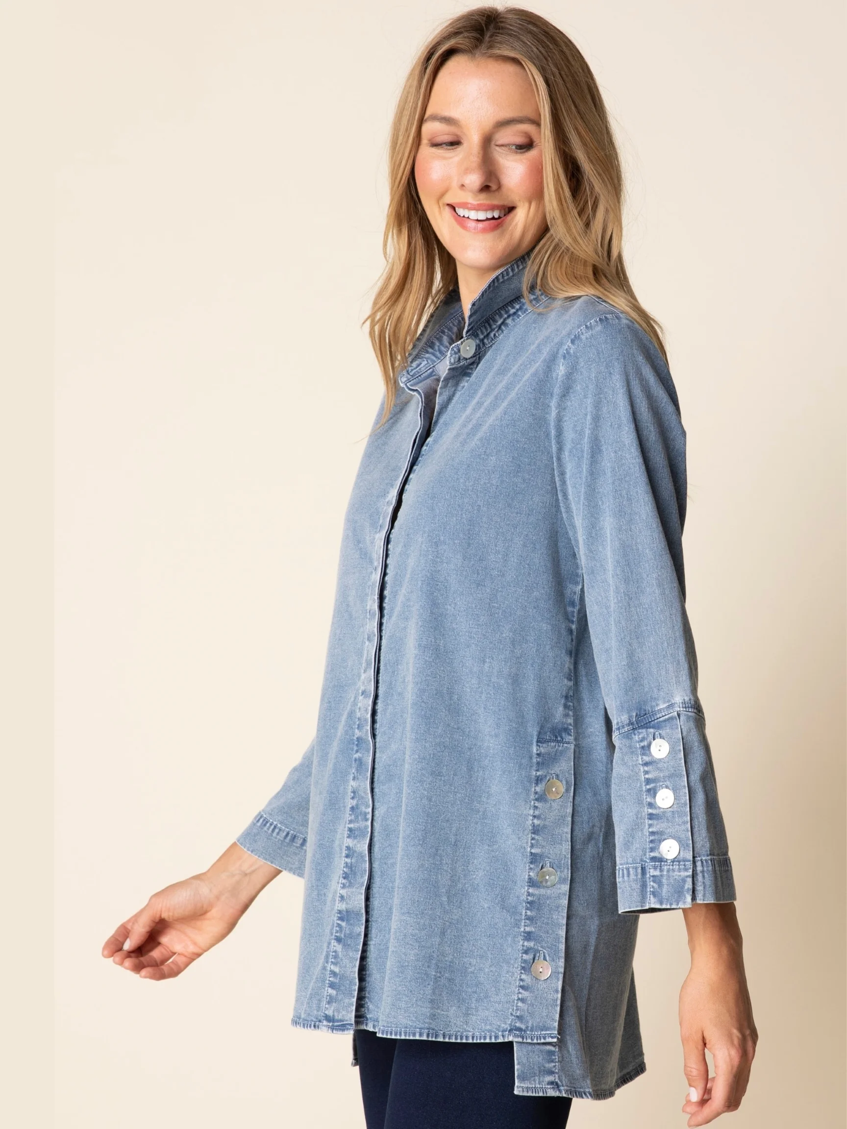 Side Button Tunic in Light Denim